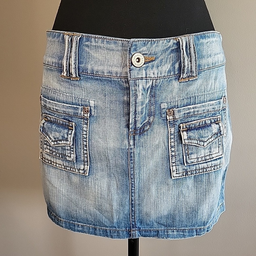 Z. Cavaricci Workwear Y2K Light Blue Jean Micro Mini Skirt Retro Pockets Size 3